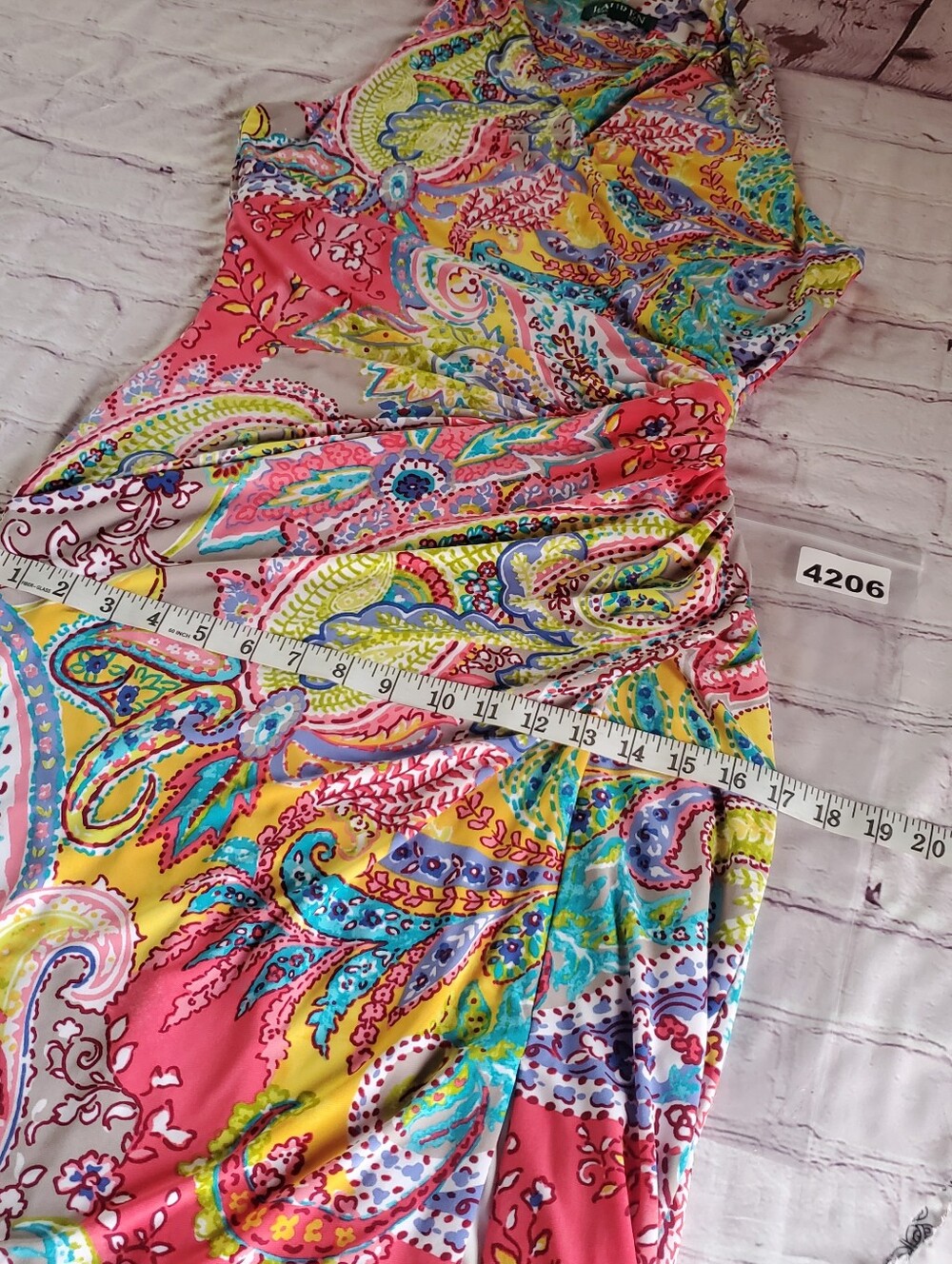 Ralph Lauren Multicolor Paisley Midi Dress Green Label Sleeveless Slit Size 4 - Picture 12 of 13